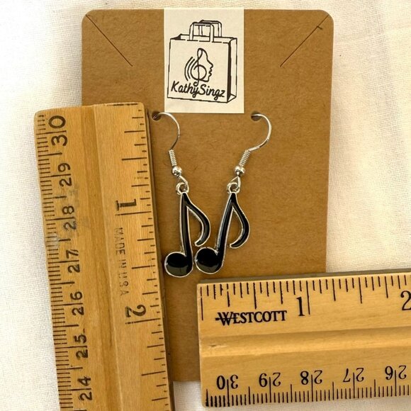Music Note Dangle Earrings Black Silver Musical Charm Jewelry Singer Pianist - Picture 4 of 4
